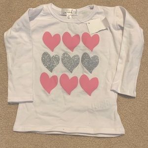 Sweet wink white heart (silver and pink) top NWT. Great for Valentine’s Day!
